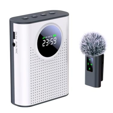 Imagem de Jkoailiwi Amplificador de voz sem fio com microfone de lapela magnético para professores, microfone pessoal e alto-falante com tela de LED, amplificador de voz portátil para sala de aula, reunião