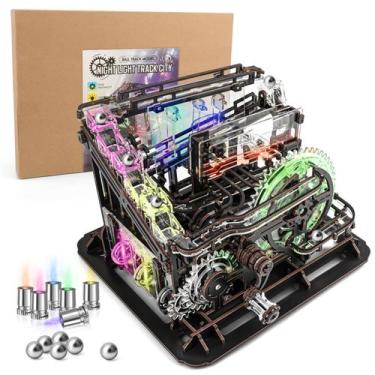 Imagem de Quebra-cabeça de madeira Marble Run OWNONE 1 com luzes LED 312 unidade