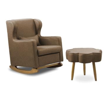 Imagem de Poltrona de Amamentação Base Balanço e Puff Flower Linho Marrom Cacau E03 - D`Rossi