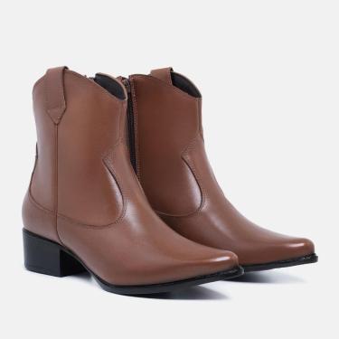 Imagem de Bota Feminina Couro Country Cano Médio Solado Borracha