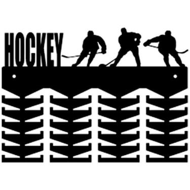Imagem de Porta Medalhas Branco Hockey Preto Suporte MDF Personalizado Ganchos E