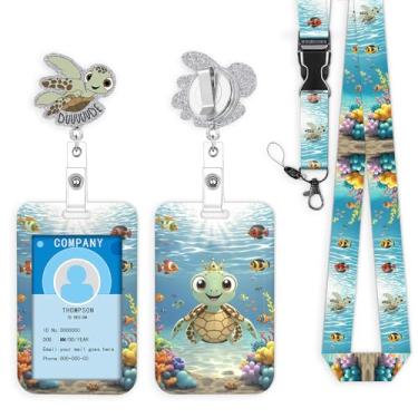 Imagem de Cordão de crachá de tartaruga carretel engraçado tartaruga marinha havaiana carretéis de crachá retrátil nome clipe de identificação animal fofo pediátrico decorativo para enfermeiras, trabalhadores