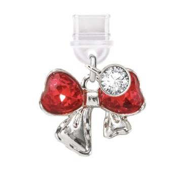 Imagem de ELISE & FONDA TP647 Tipo-C porta de carregamento antipoeira pequeno arco de cristal 3D pingente de celular para iPhone 15/16/Samsung/OnePlus/Xiaomi/oppo telefones Android (vermelho), approx.1.7 cm (L