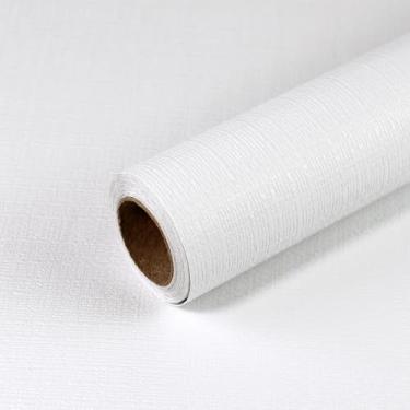 Imagem de Qianglive Papel de parede branco para remover e colar de grama, 39,9 x 2,997 cm, papel de contato texturizado moderno, papel de parede de vinil autoadesivo removível de linho falso para armários de