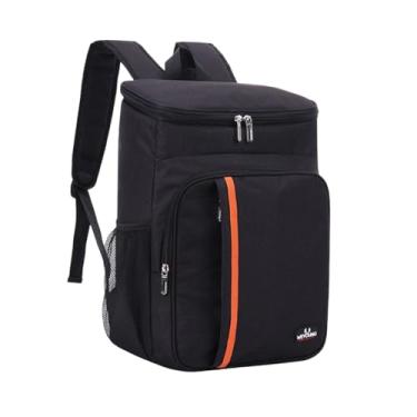 Imagem de Mochila Térmica 23L, Impermeável, Isolamento Térmico, Alças Reforçadas, 42x29x19cm, 530g, Preta com Detalhe Laranja (Preto)