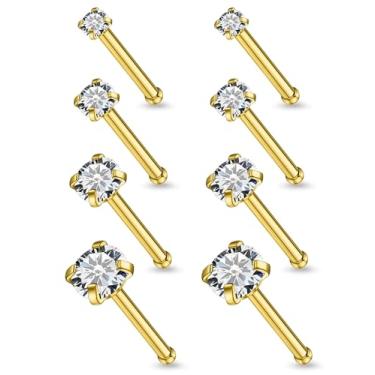 Imagem de Vsnnsns 18G, 20G, 22G, piercing de nariz, joias para mulheres, aço inoxidável cirúrgico 316L, saca-rolhas em forma de L, anéis de nariz reto, zircônia cúbica, piercing de narina, joias para mulheres e