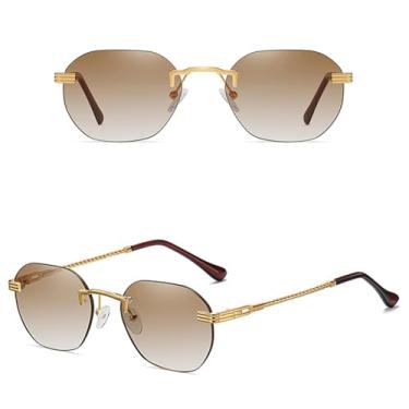 Imagem de VFDHN Óculos de sol femininos sem armação, de metal dourado, sem aro, com lentes degradê, azul, moda masculina, Uv400 (2)