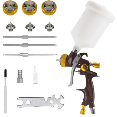 Imagem de JZNTOOLS Pistola De Pulverização Hvlp Com Bicos 1,3/1,5/1,7 Mm E Copo Plástico 600 Ml, Ar Comprimido, Tinta Automotiva, Para Pintura Carros, Móveis, Cercas Vernizes