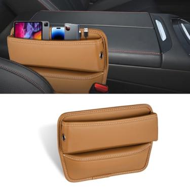 Imagem de Kutyun Organizador De Espaço Para Assento Carro, Caixa Armazenamento Couro Premium Com Bolso Lateral, Multifuncional Guardar Telefones, Óculos E Chaves (Marrom)