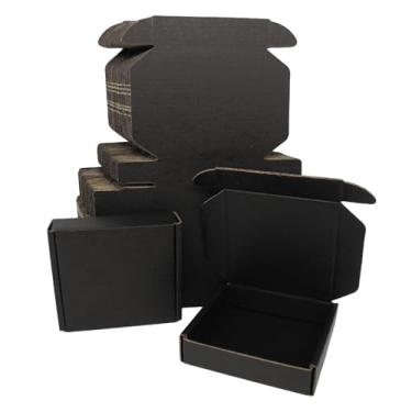 Imagem de ELAZEKES Caixa De Remessa 4X4X1, Pacote Com 50 Caixas Pretas Para Correspondência, Presentes Pequenas Empresas Tampas Planas Papelão Ondulado, Embalagem Bonita E Barata, Mini Joias, Correspondência