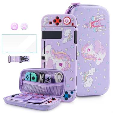Imagem de HYPERCASE Estojo De Transporte Roxo Para Switch, Kit Acessórios Fofos, Bolsa Viagem Nintendo, Capa Macia, Protetor Tela, Alça Ombro E 2 Protetores Polegar