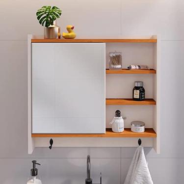 Imagem de Espelheira Genova Porta Prateleira Organizadora Espelho Decorativo Armario Banheiro Suspenso - Loja Inova BR (Off White/Cinam.)