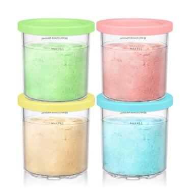 Imagem de FIRJOY Recipientes de 473 ml | canecas e tampas de substituição extra - compatível apenas com Ninja Creami NC301 NC300 NC299AMZ Series (pacote com 4 - azul, rosa, verde, amarelo)