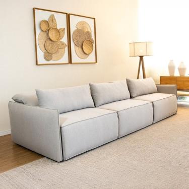 Imagem de Sofá Retrátril 3 Lugares Linho Capri Cinza Claro