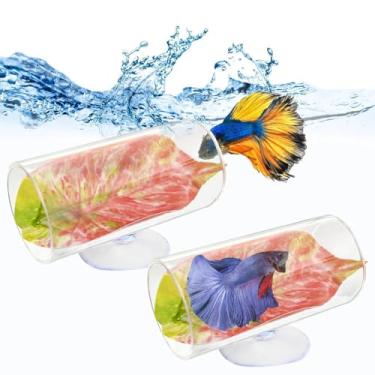 Imagem de Hamiledyi Pacote com 2 Túnel Betta Acrílico Betta Fsih Tubo Túnel com Ventosas Brinquedos de Peixe Betta Almofada Folha Transparente Decoração de Aquário para Peixes Pequenos Camarão Guppy Descansando