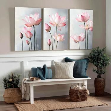 Imagem de Kit 3 Quadros Decorativos Canvas, Flores, 60x90cm, Arte Para Quarto, Sala, Corredor