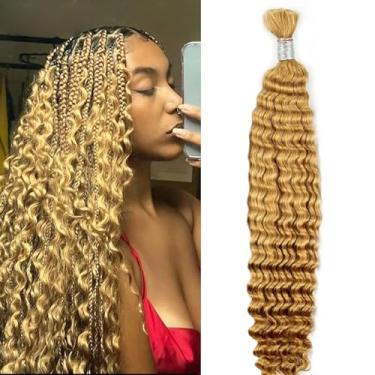 Imagem de Grcabeir Cabelo Humano Loiro Mel A Granel Para Trança, 1 Pacote De 50G, 18 Polegadas, Ondulado Profundo, Sem Trama, Extensões