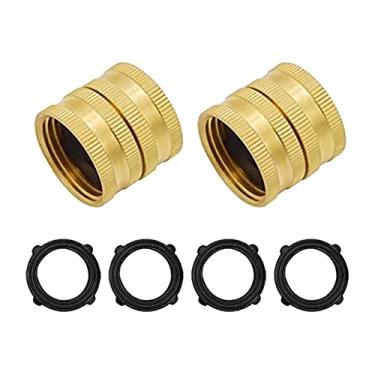 Imagem de XUYUH Conector de mangueira de latão sólido adaptador de conector de montagem de mangueira de jardim para reparo de latão resistente torneira fêmea dupla fêmea para fêmea, 2,5 x 2,8 cm, dourado