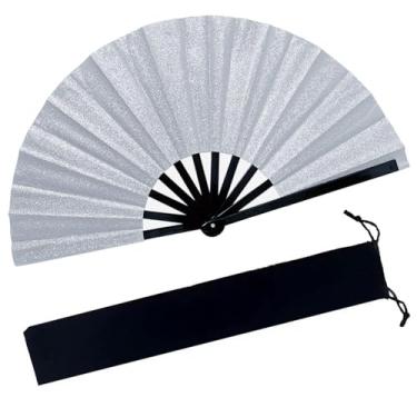 Imagem de Ehonik Ventilador de rave grande de 33 cm, ventiladores para dança de linha com bolsa, ventilador de mão dobrável portátil feminino, ventilador de mão de botas no chão para festa, casamento, decoração