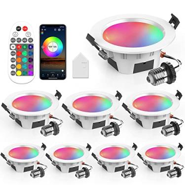 Imagem de Vanance Iluminação Embutida Inteligente De 3", Regulável, Ajustável 2700K A 6500K, Cri80+, Luminária Led Rgb Com Mudança Cor Compatível Alexa E Google Home, Controle Remoto, Pequena Sem Fio, Pacote