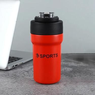 Imagem de Garrafa Térmica 500ml, Aço Inoxidável com Canudo, Tampa Flip, Alça de Transporte, Vermelho
