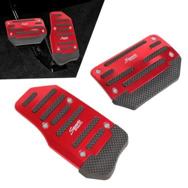 Imagem de Jewkot 2 peças de capas de pedal de alumínio para carro, pedal de engrenagem automática listrado, decoração antiderrapante de freio acelerador de carro, adequado para a maioria dos carros (vermelho)