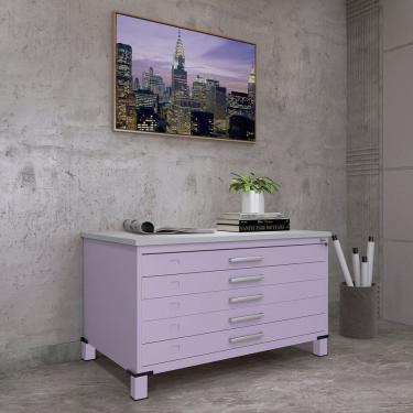 Imagem de Mapoteca De Aço Fixa Com 05 Gavetas Lilas/cinza