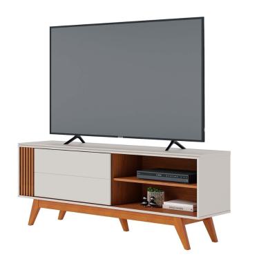 Imagem de Rack Bancada Otawa Tv Até 60 Polegadas Pés De Madeira Maciça Off White Matte-freijo Off White Matte-freijo