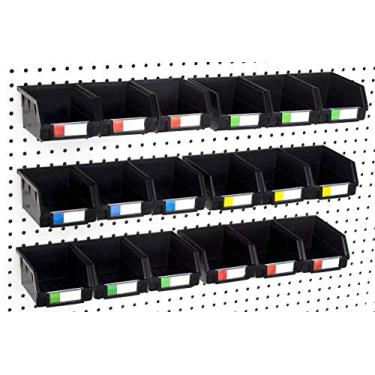 Imagem de Right Arrange Pegboard Bins – Pacote com 18 unidades pretas grandes – Ganchos para qualquer placa de pinos – Organizar ferragens, acessórios, acessórios, bancada, armazenamento de garagem, sala de