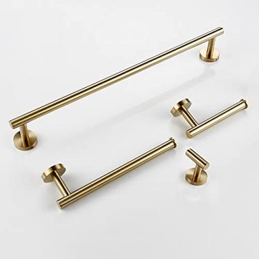 Imagem de Conjunto de 4 acessórios para banheiro – Toalheiro preto e dourado com ganchos de prateleira – Aço inoxidável para banheiro e quarto, dourado escovado