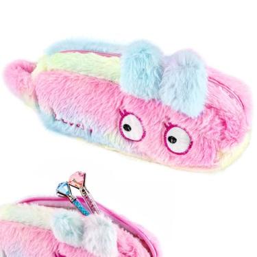 Imagem de Biiange Estojo de lápis fofo, bolsa de lápis Kawaii, estojo de pelúcia de coelho de olhos grandes, caixa de caneta com zíper, bolsa de armazenamento de papelaria, bolsa de maquiagem, para trabalho