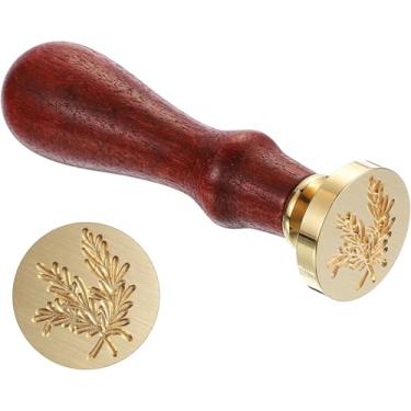 Imagem de Carimbo Selo de Cera Vintage, Cabeça de Latão 25mm com Cabo de Madeira, Design Floral, Vermelho e Dourado (Alecrim)