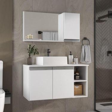 Imagem de Conjunto Gabinete Banheiro Virtus 80cm - Gabinete + Cuba + Espelheira 