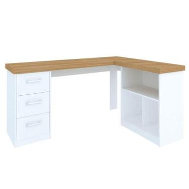 Imagem de Mesa Escrivaninha 3 Gavetas Com Nichos Em L Marilu Olmo/branco - ARTAN