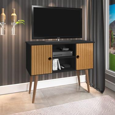 Imagem de Estante Rack Viena Clássico 90cm Com Portas - Preto/ripado