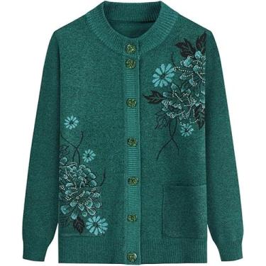 Imagem de Cardigã Floral Feminino Cardigã De Malha De Meia-idade E Idoso Jaqueta Floral Bordada Vintage Primavera E Outono Mulher Mãe Desgaste Suéter Quente, S