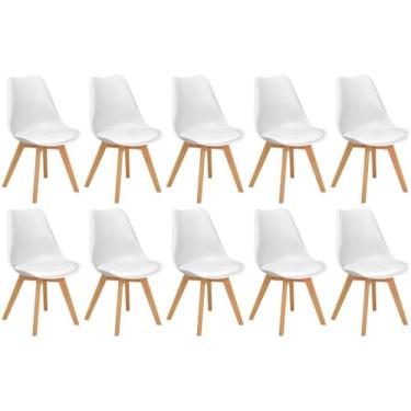 Imagem de Conjunto 10 Cadeiras de Jantar Eames Wood Leda Design Estofada - Branco