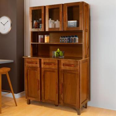 Imagem de Armário de Cozinha Bergen Madeira Maciça 6 Portas 3 Gavetas com Vidro 