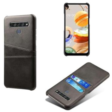Imagem de Capas Compatível com LG K61,Caso de couro PU-Tampa de telefone a prova de choque com 2 slots de cartão,Proteção anti-impressão digital e anti-gota-Black