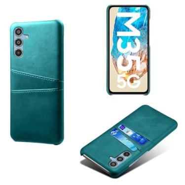 Imagem de Capas Compatível com Samsung Galaxy M35 5G,Caso de couro PU-Tampa de telefone a prova de choque com 2 slots de cartão,Proteção anti-impressão digital e anti-gota-Green
