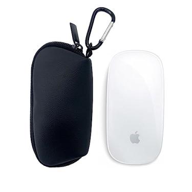 Imagem de Wanty Estojo de transporte de couro PU com 2 capas de proteção contra poeira com veludo interno para Apple Magic Mouse (I e II 2ª geração)