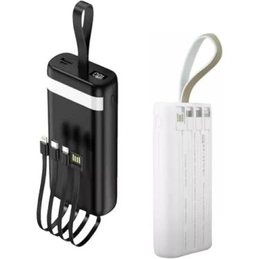 Imagem de Carregador Portátil Power Bank 20000 mAh Turbo Carregamento Rápido 3.1A, Powerbank com 4 cabos Integrados (USB-C, USB,) Led Bateria, Lanterna. Compatível com Android e IOS - Premium (Preto)