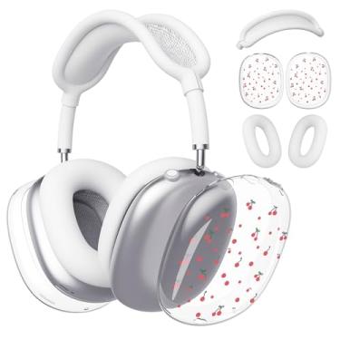 Imagem de BlHMCASE Capa de fone de ouvido para AirPods Max, capas fofas de cereja transparente Kawaii, capa de silicone branca para fones de ouvido para Apple AirPods Max
