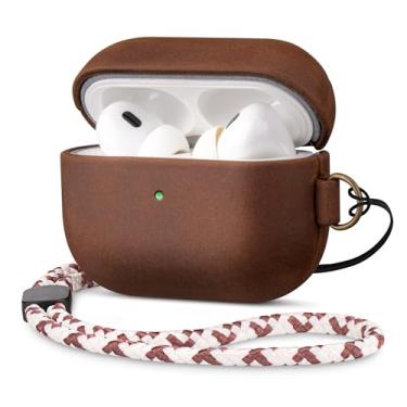 Imagem de Capa de couro para AirPods Pro com chaveiro, MAOGOMA Genuíno Vintage Cera Óleo de Couro de vaca Crazy Horse Capa para Airpods Pro, Feita à Mão Totalmente Embrulhada, LED Frontal Visível, Marrom Escuro