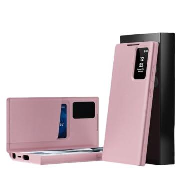 Imagem de Capa para Samsung S25Plus de couro com bolso para cartão e tela inteligente, transparente e com janela (para Samsung S25Plus/rosa)