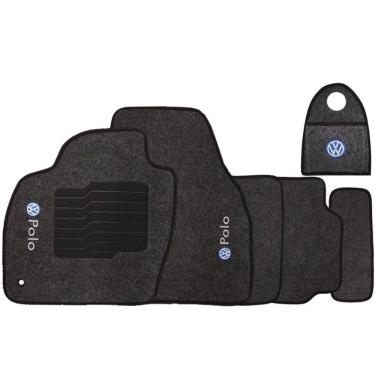 Imagem de Jogo Tapete Automotivo Carpete + Lixeira Volkswagen Polo 2018 à 2019 Soft Logo Bordado Grafite 6 Pçs
