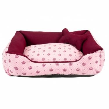 Imagem de cama pet lavavel luxo cama para cachorro grande (G) caminha de cachorro fundo impermeal + ossinho (Coroa Vinho (G))