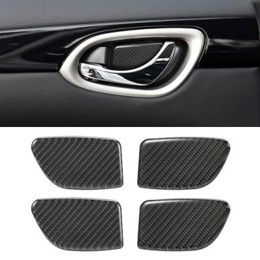Imagem de WINKA Acabamento da tampa da porta interna do carro compatível com Nissan Sentra 2016-2021 Moldura interna da maçaneta da porta do carro para interior de fibra de carbono para acessórios de carro