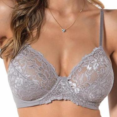 Imagem de Sutiã DeMillus Cello em Renda sem Bojo c/ Aro Efeito Redutor, Prata, 5