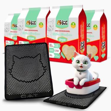 Imagem de Kit 4 Areia Biodegradável Grossa 2Kg Great Pets Com Tapete